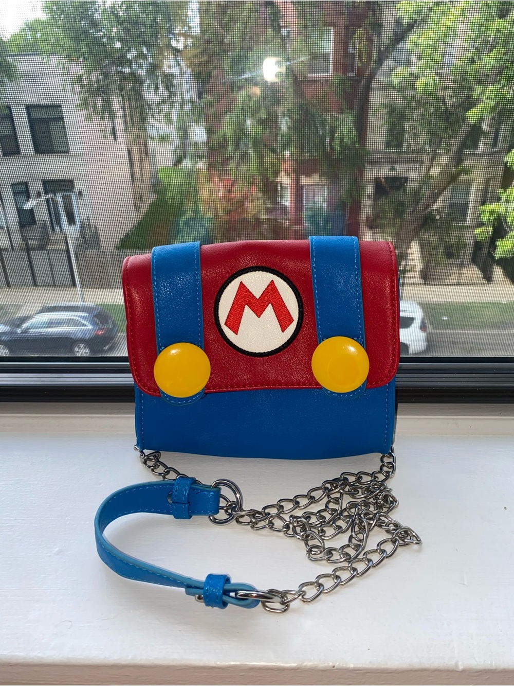 Super Mario Red & Blue leather Crossbody Bag with Chain Strap BNWOT